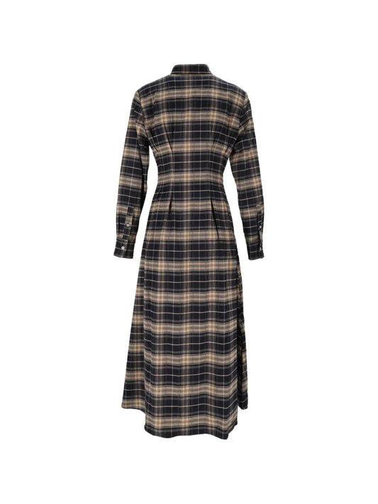 Saint Barth Alys Abito Lungo Flanella Tartan Nero Beige