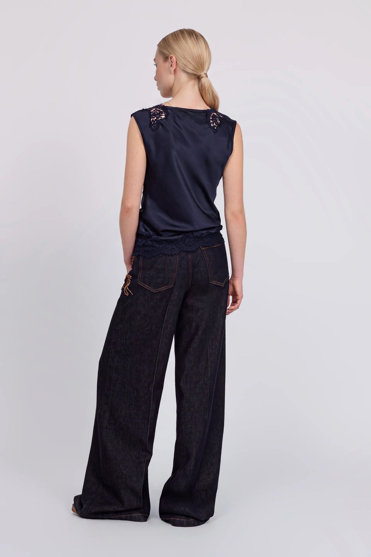 Ermanno Firenze Denim Flare Ricami Gioiello