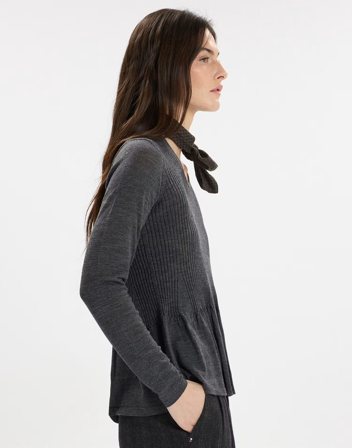 High Maglia a V Lana Grigio Piombo