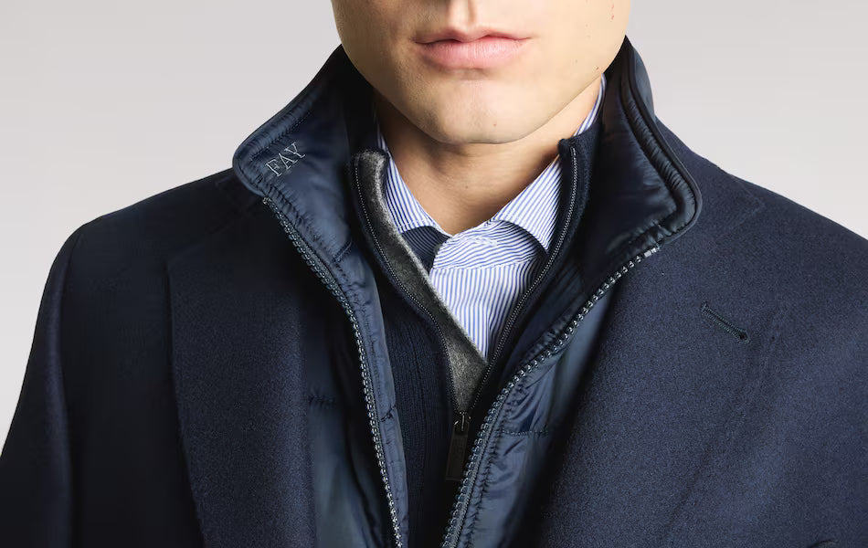 Fay Double Coat In Panno Di Lana e Cashmere Blu