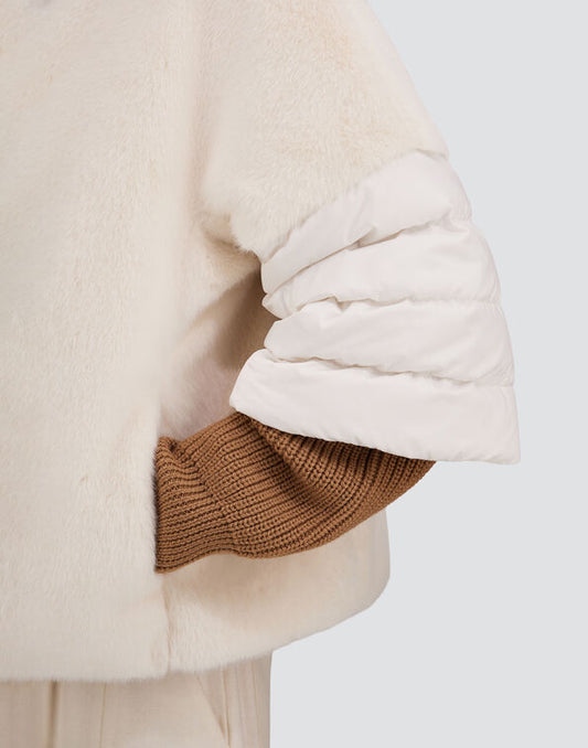 Herno Cappa In Satin E Lady Alternative Fur Bianco