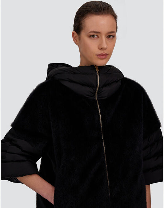 Herno Cappa In Satin E Lady Alternative Fur Nero