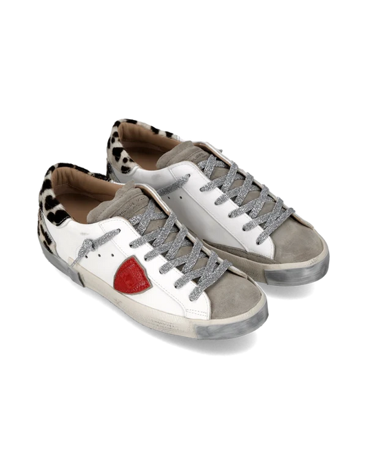 Philippe Model Sneakers Bianco Animalier Scudetto Rosso