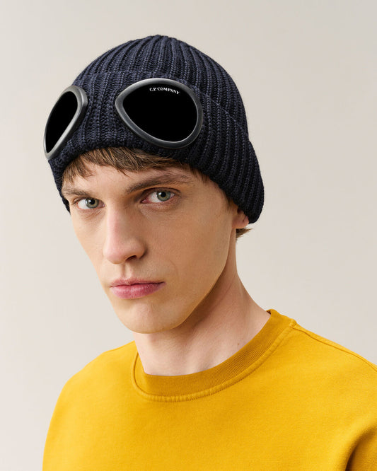 C.P. Company Berretto Con Occhiali In Lana Merinos Extrafine Blu