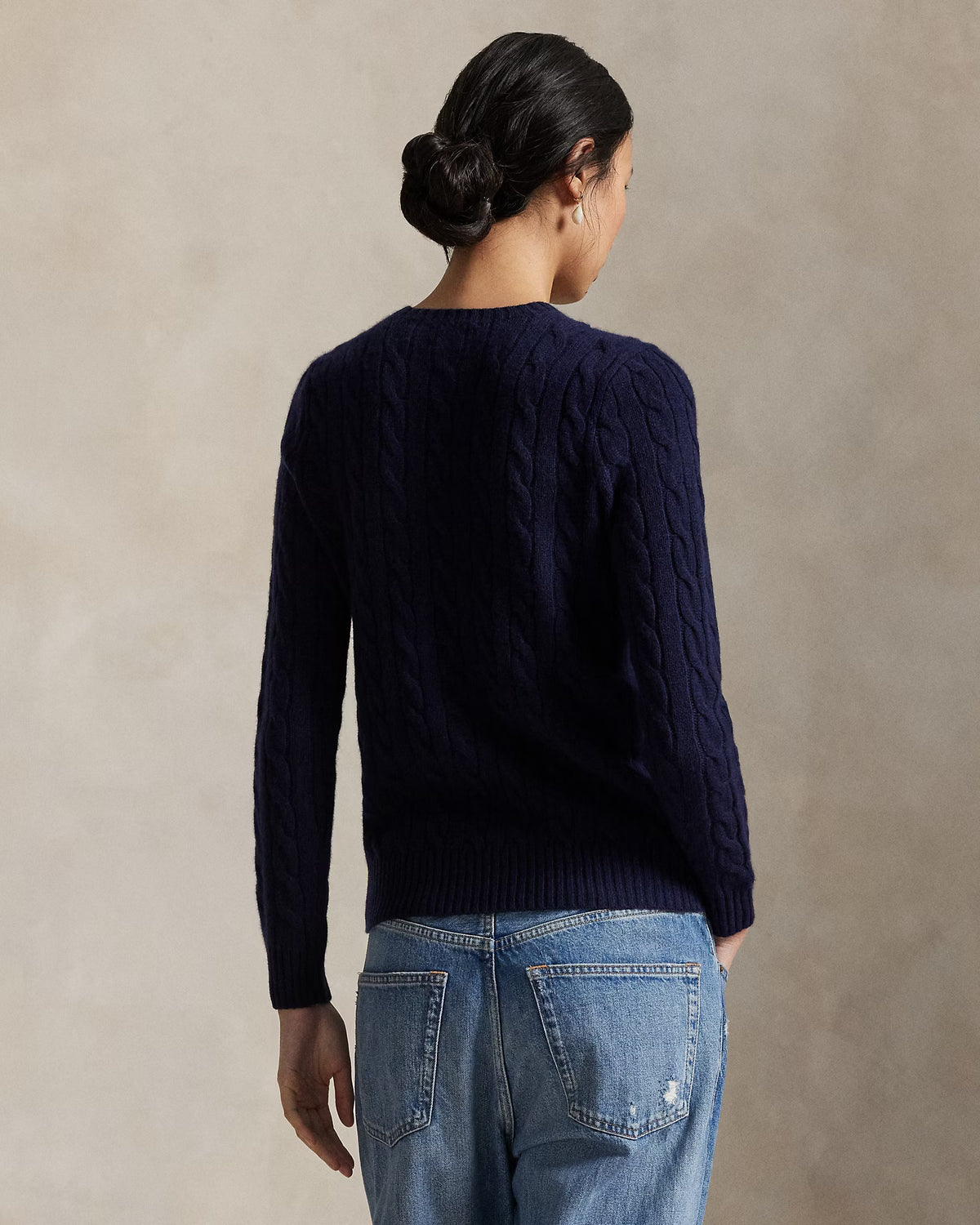 Polo Ralph Lauren Maglia Girocollo Trecce Lana Cashmere Blu Cacciatore