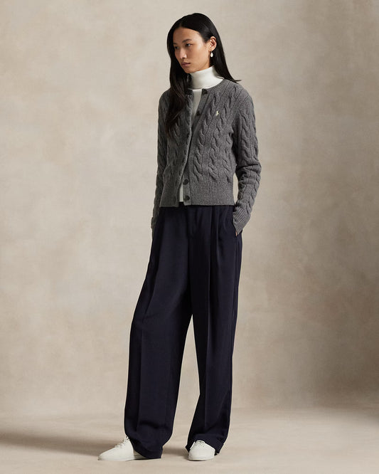 Polo Ralph Lauren Cardigan A Trecce Lana Cashmere Grigio Melange