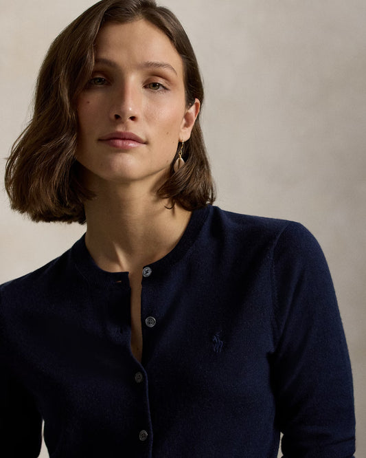 Polo Ralph Lauren Cardigan Girocollo Lana Blu Cacciatore