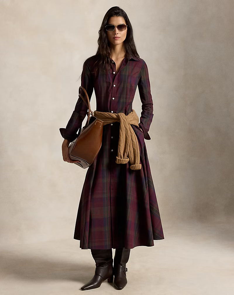 Polo Ralph Lauren Abito Chemisier Scozzese Merlot Verde