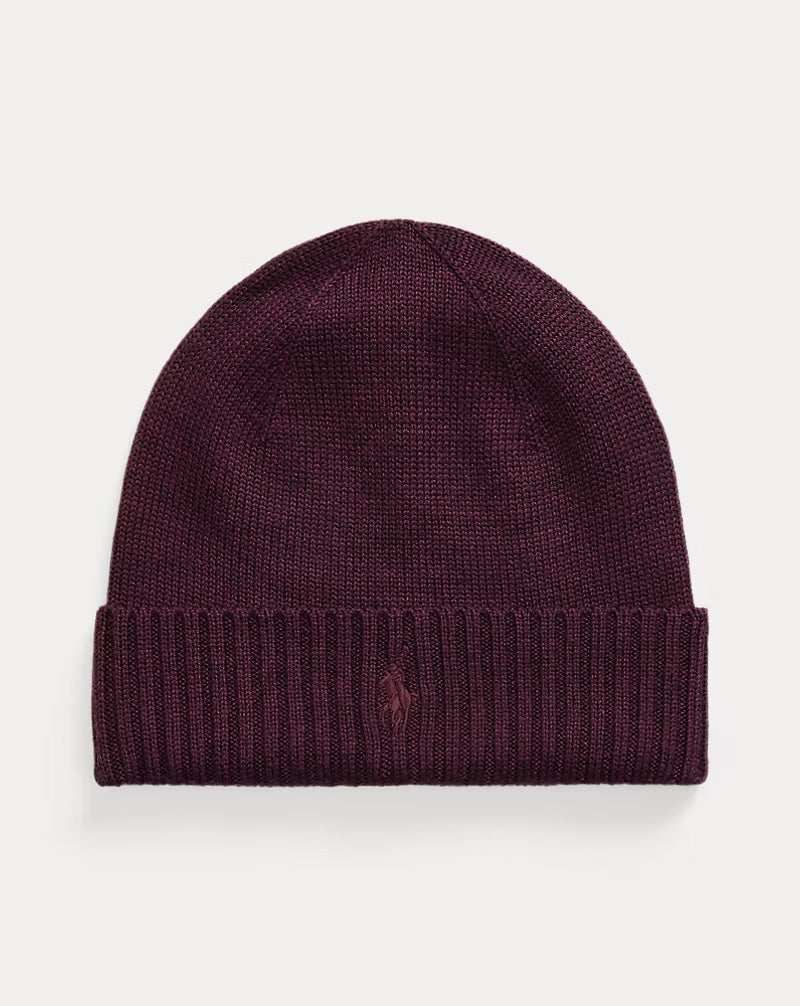 Polo Ralph Lauren Berretto In Lana Con Pony Vinaccia Merlot Melange