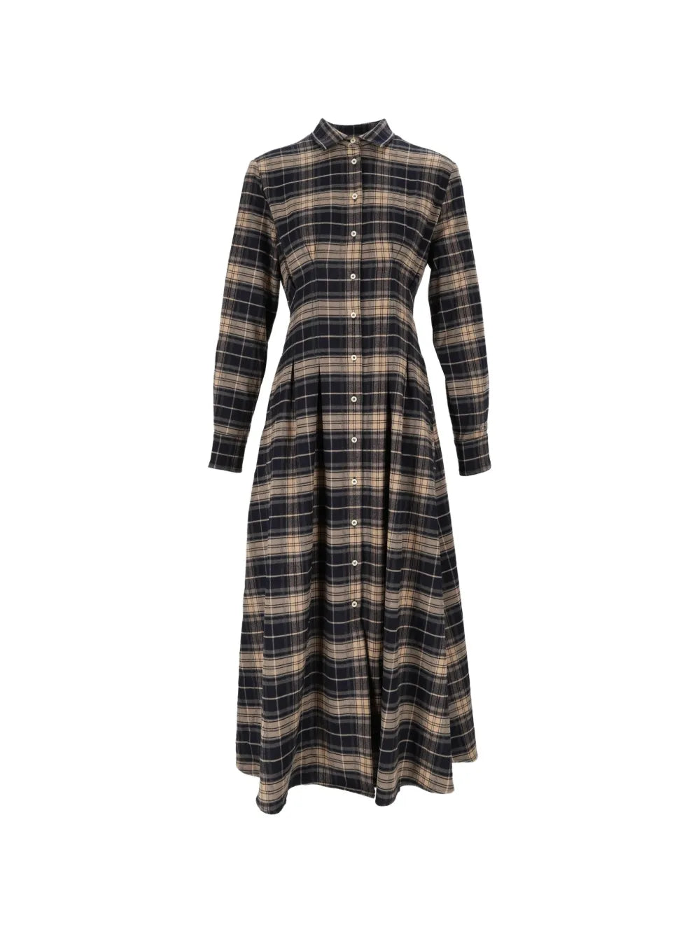 Saint Barth Alys Abito Lungo Flanella Tartan Nero Beige
