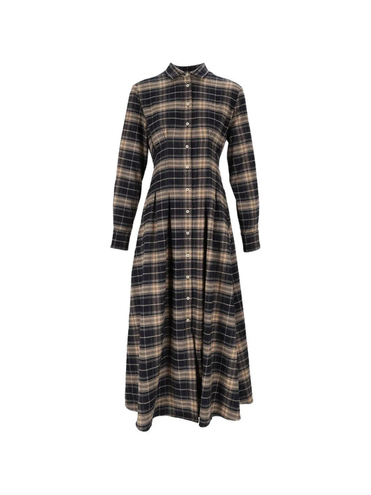 Saint Barth Alys Abito Lungo Flanella Tartan Nero Beige