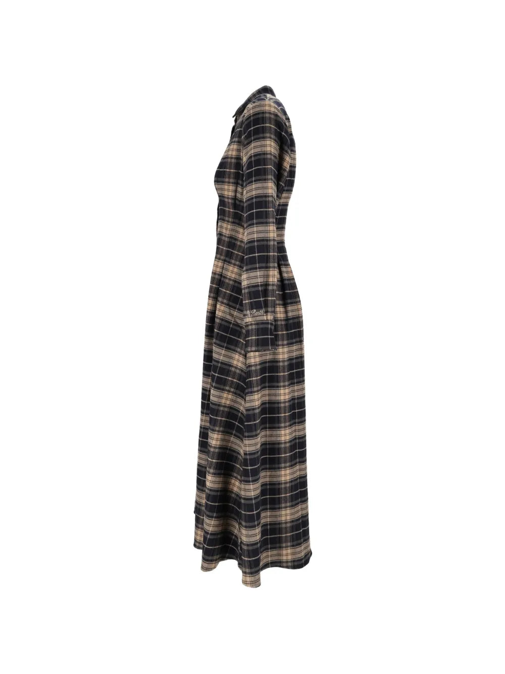Saint Barth Alys Abito Lungo Flanella Tartan Nero Beige