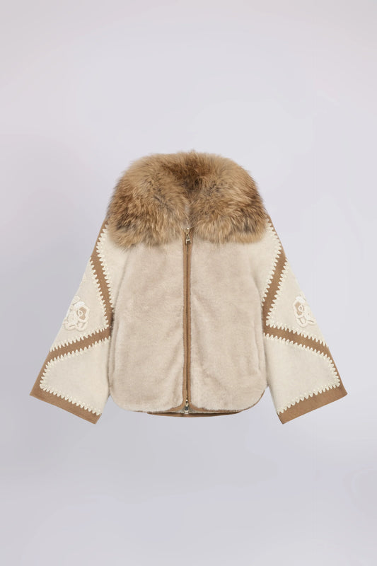 Ermanno Firenze Pelliccia Ecologica Maniche Patchwork Collo Pelliccia