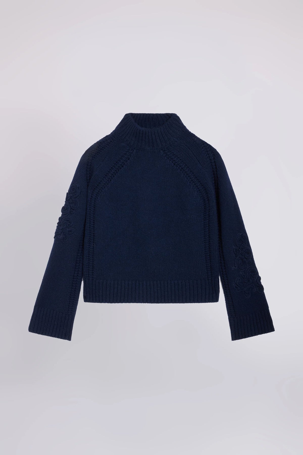 Ermanno Scervino Maglia Collo Alto Misto Cashmere Con Ricami Blu