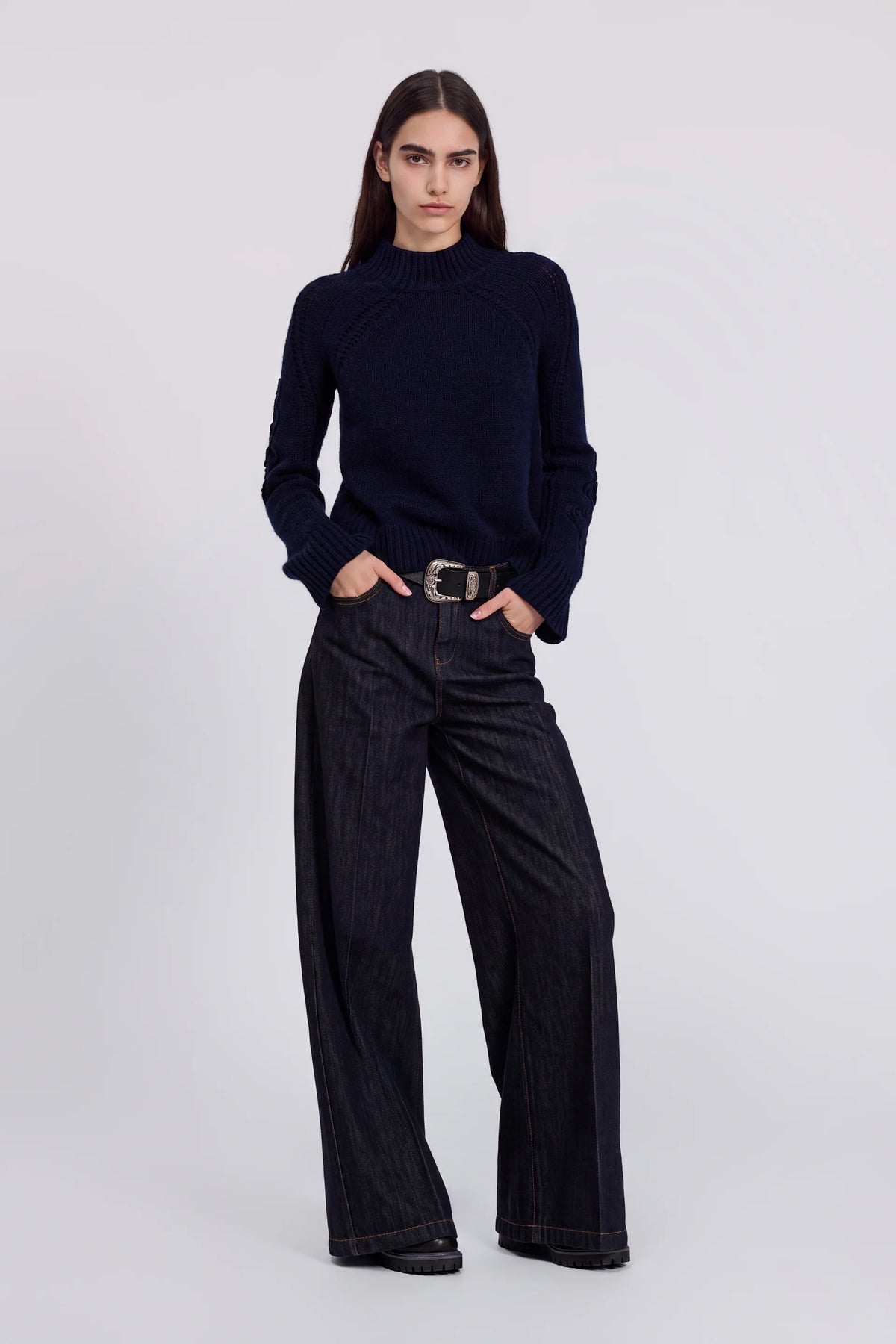 Ermanno Scervino Maglia Collo Alto Misto Cashmere Con Ricami Blu