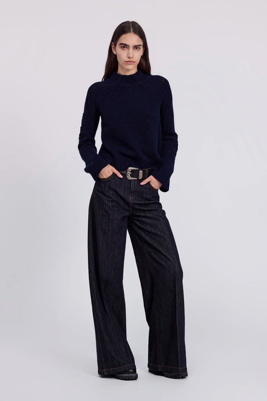 Ermanno Scervino Maglia Collo Alto Misto Cashmere Con Ricami Blu