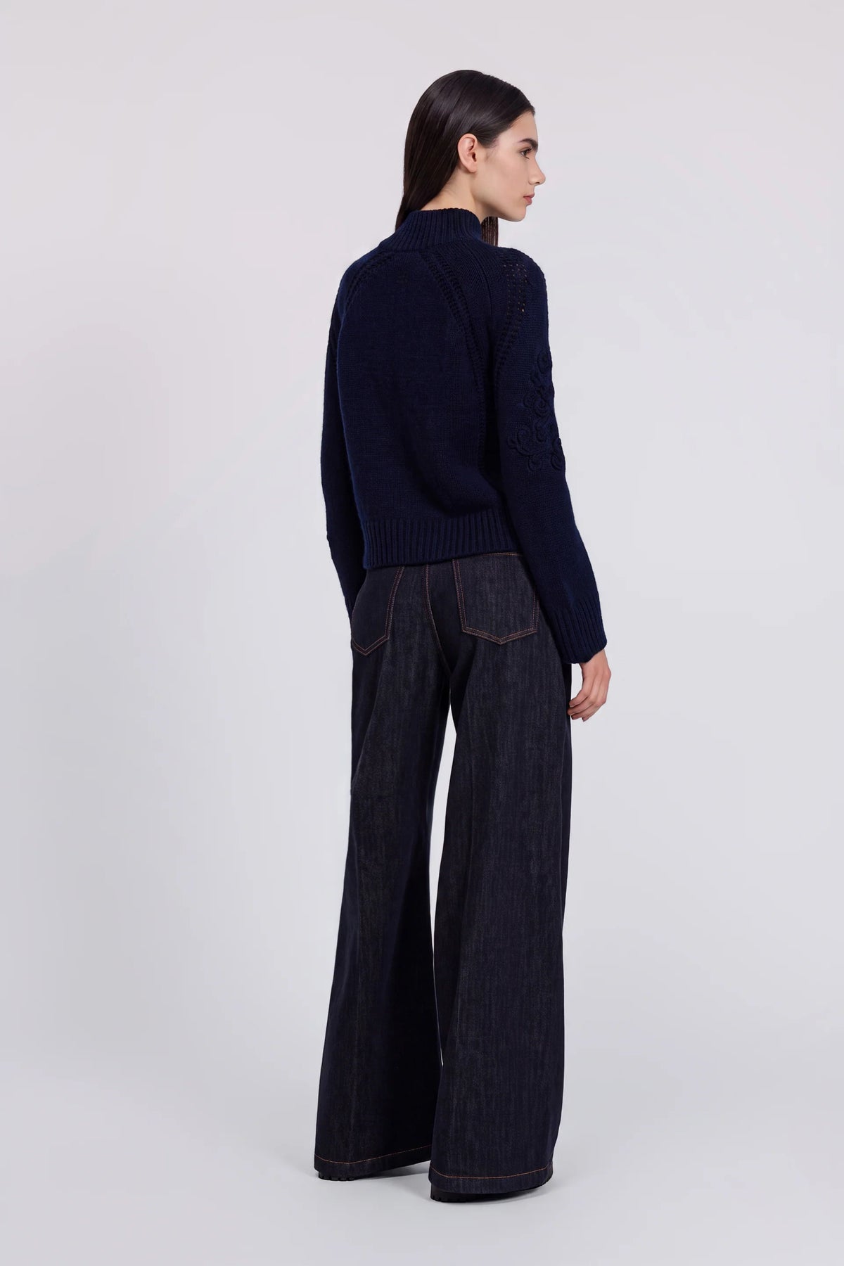 Ermanno Scervino Maglia Collo Alto Misto Cashmere Con Ricami Blu