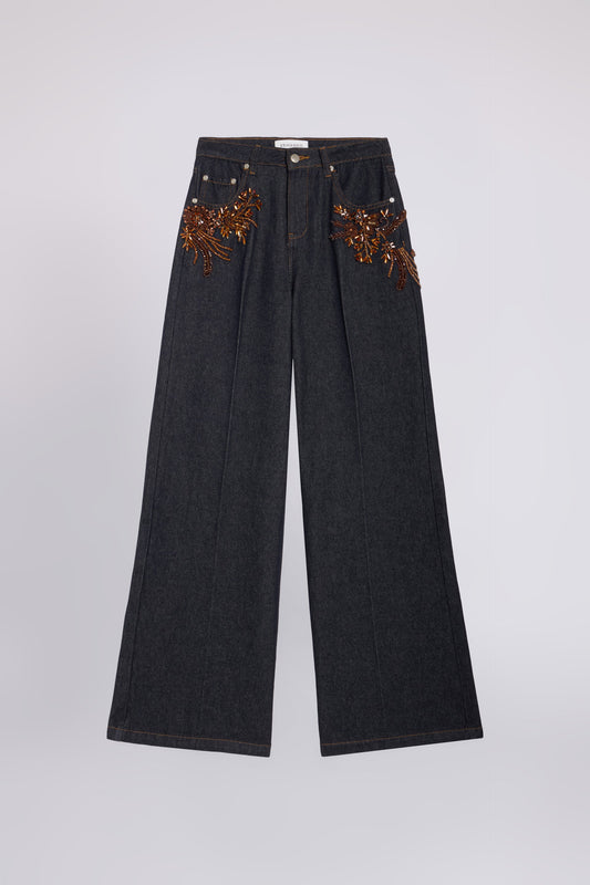 Ermanno Firenze Denim Flare Ricami Gioiello