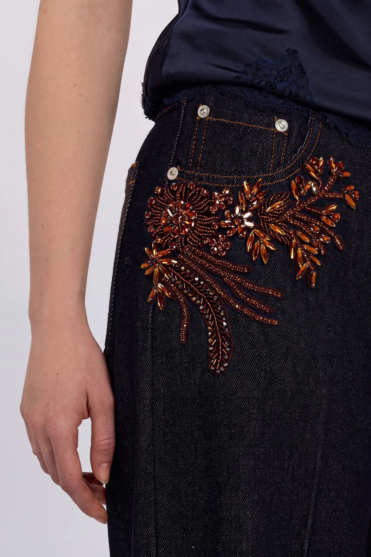 Ermanno Firenze Denim Flare Ricami Gioiello