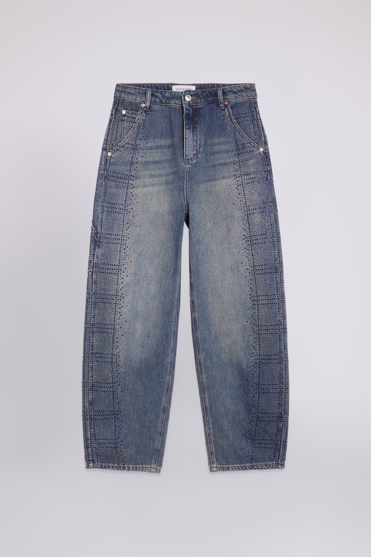 Ermanno Firenze Jeans Carrot Con Check Cristalli Sui Fianchi
