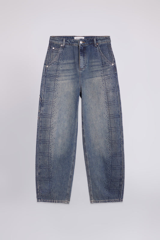 Ermanno Firenze Jeans Carrot Con Check Cristalli Sui Fianchi