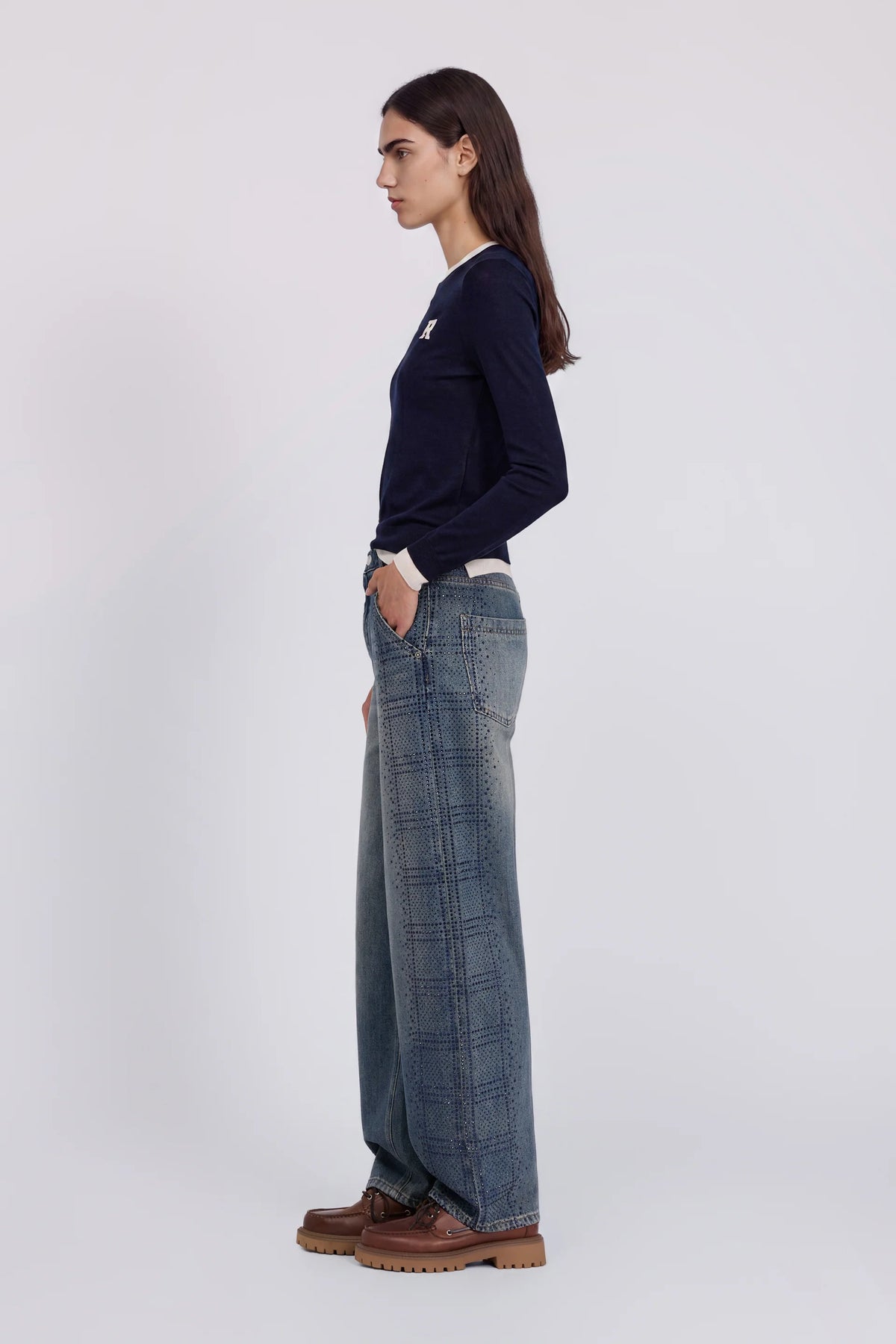 Ermanno Firenze Jeans Carrot Con Check Cristalli Sui Fianchi