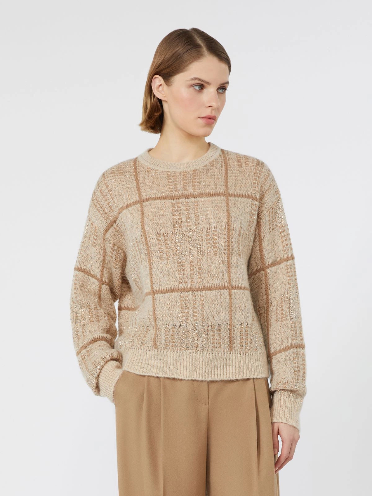 Max Mara Maglia Boxy In Lana Mohair E Cashmere Ecru