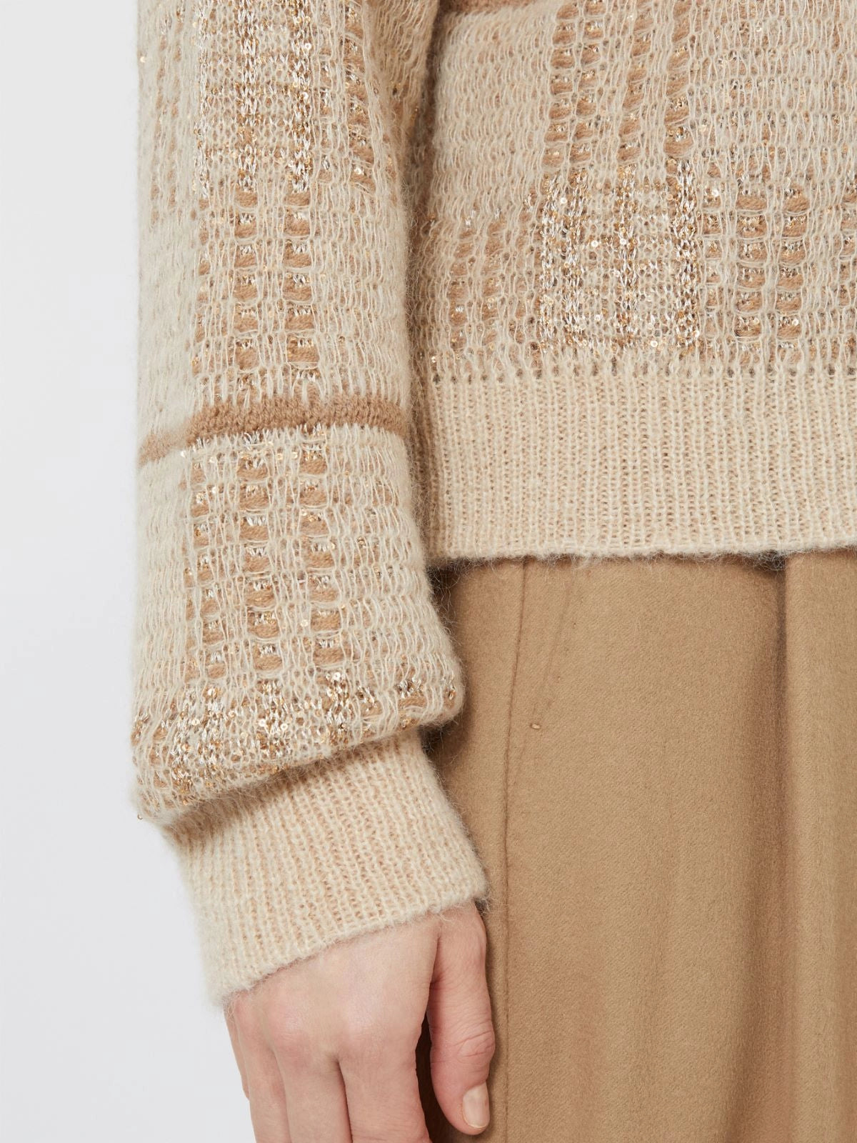 Max Mara Maglia Boxy In Lana Mohair E Cashmere Ecru