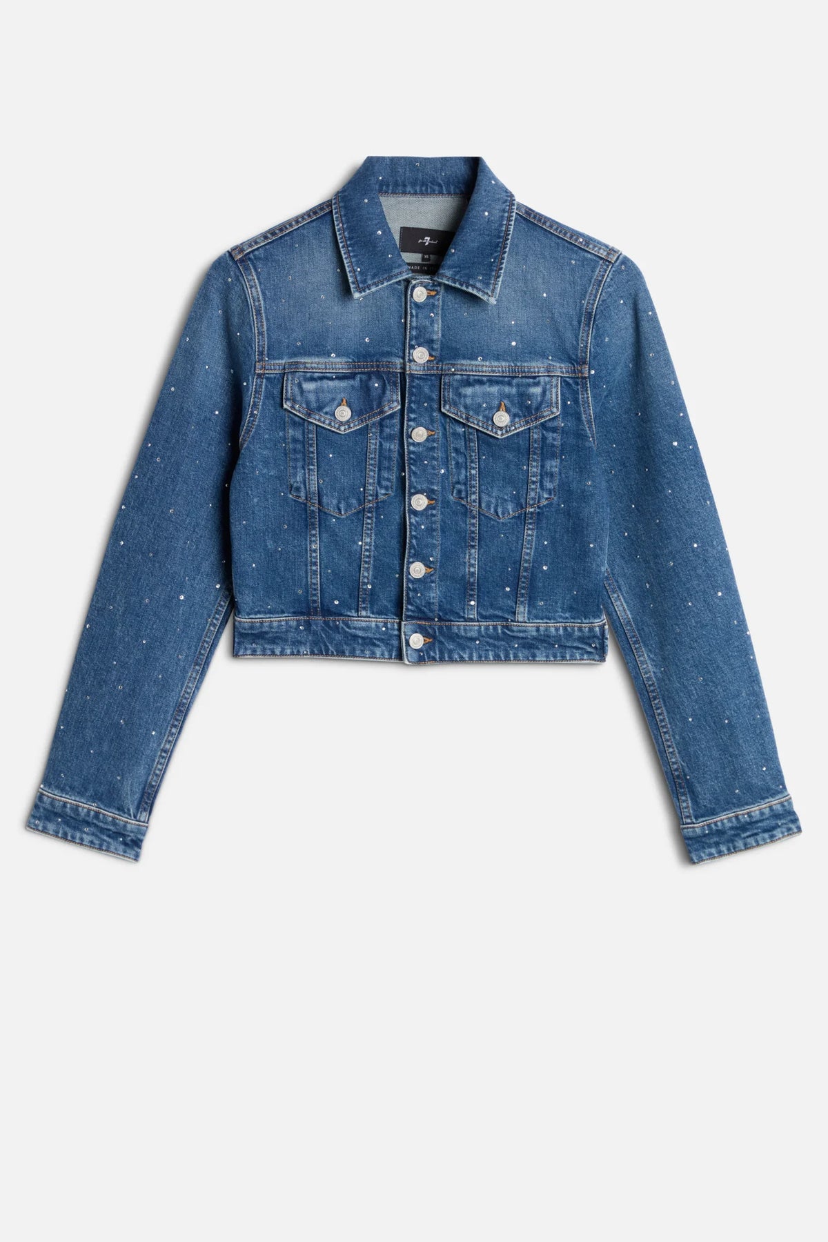 7 For All Mankind Giubbo Denim Embellished Shrunken Jacket