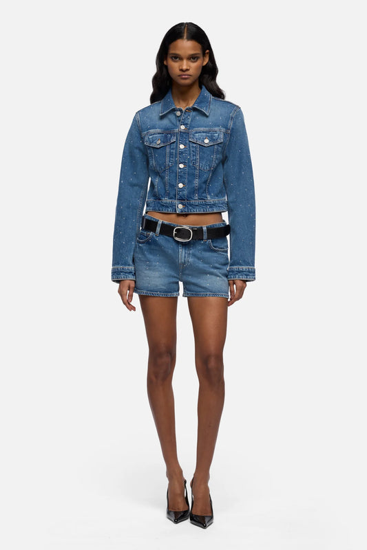 7 For All Mankind Giubbo Denim Embellished Shrunken Jacket