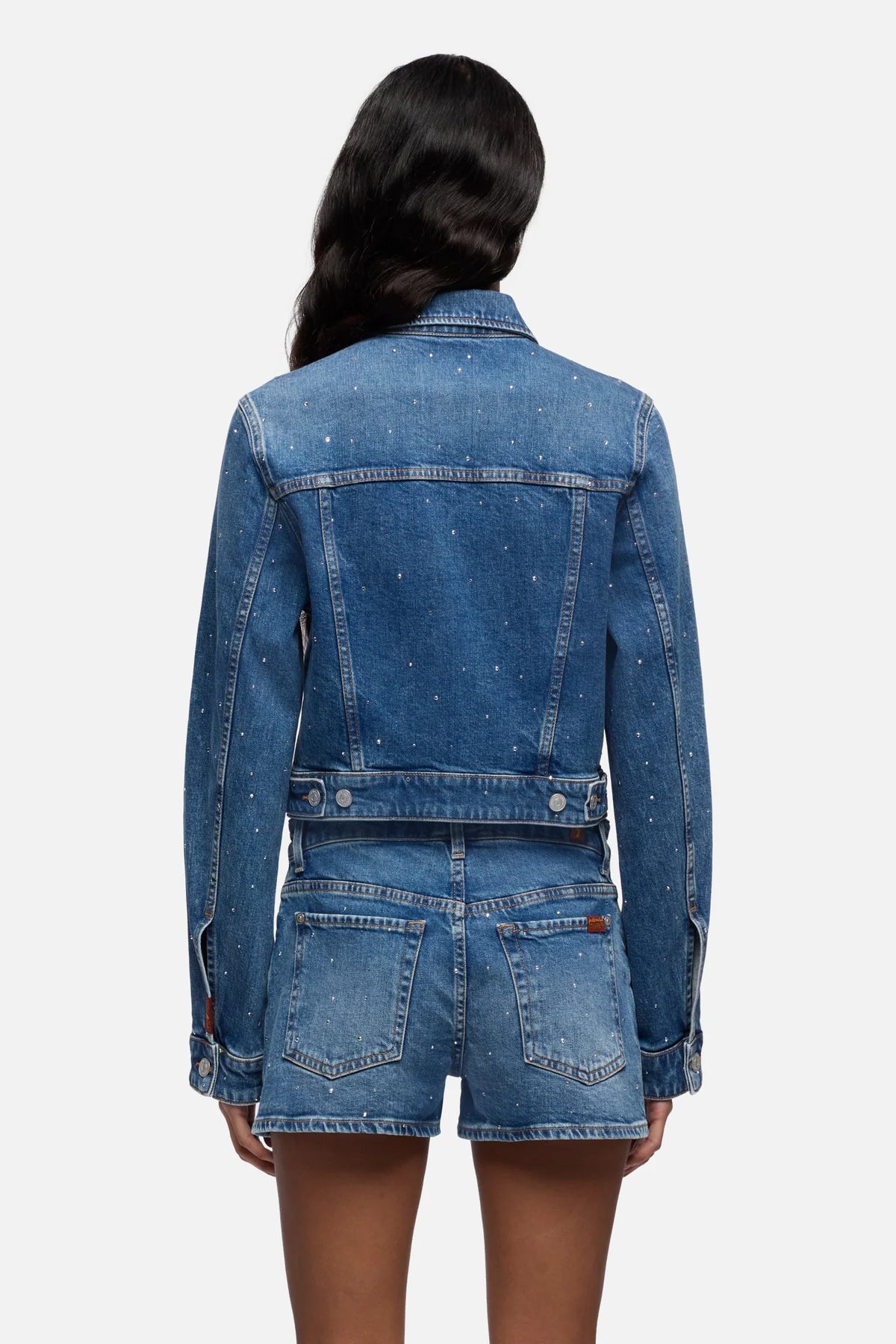 7 For All Mankind Giubbo Denim Embellished Shrunken Jacket