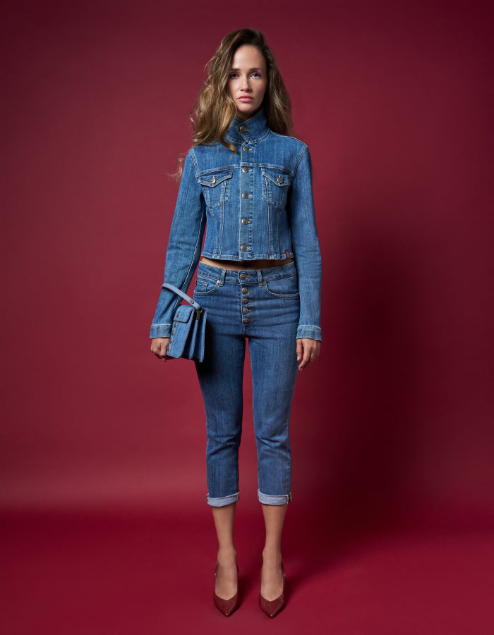 Dondup Giubbino Cropped In Denim Stretch Blu