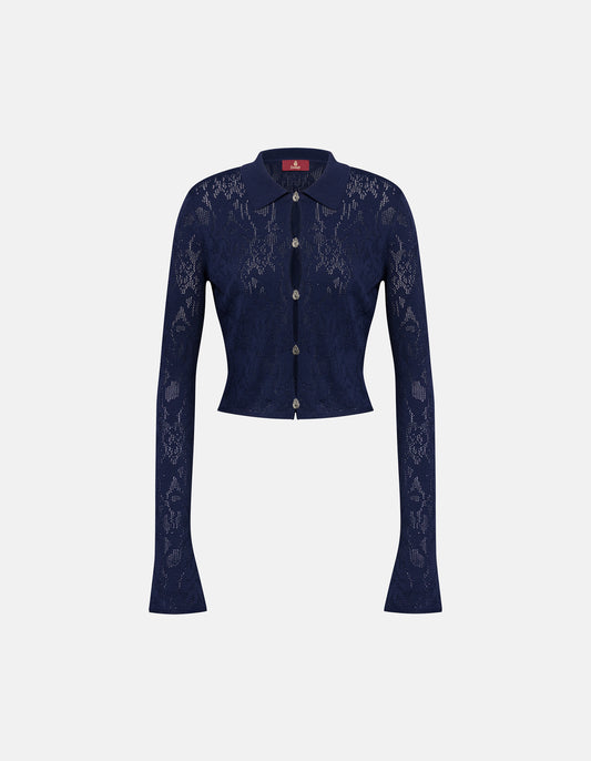 Dondup Cardigan Tricot Slim In Viscosa Jacquard Blu Universo