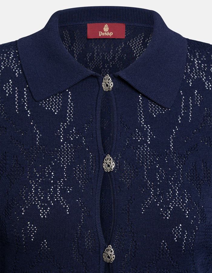 Dondup Cardigan Tricot Slim In Viscosa Jacquard Blu Universo