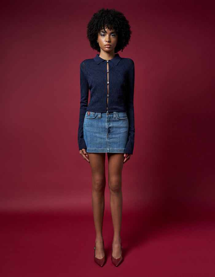 Dondup Cardigan Tricot Slim In Viscosa Jacquard Blu Universo