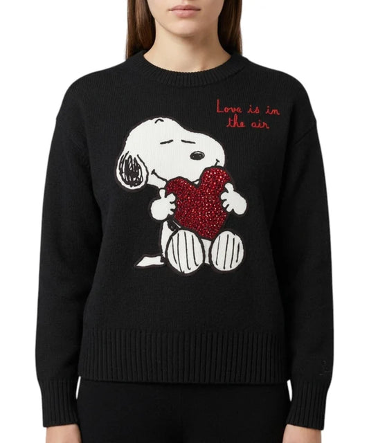 Saint Barth Maglia Tessa Crewneck Sweater Snoopy Love Strass Nero