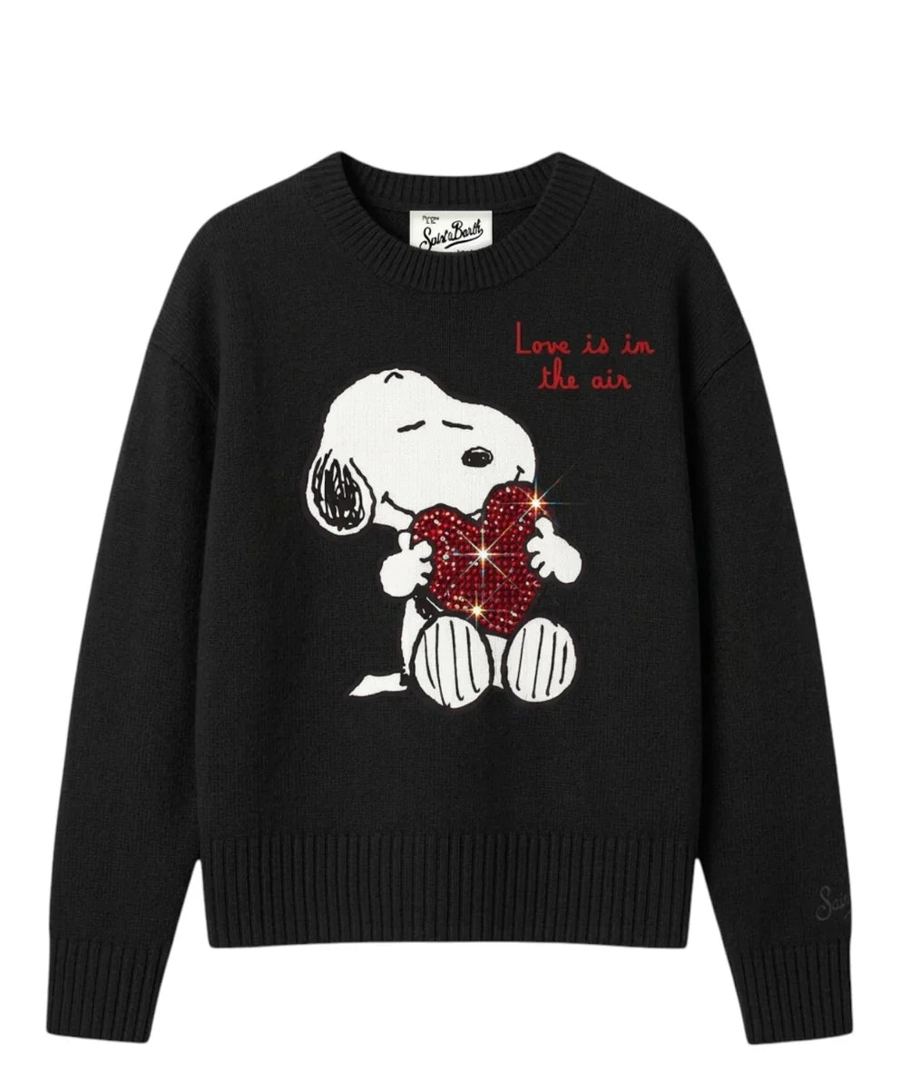 Saint Barth Maglia Tessa Crewneck Sweater Snoopy Love Strass Nero