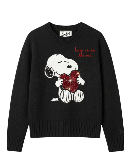 Saint Barth Maglia Tessa Crewneck Sweater Snoopy Love Strass Nero