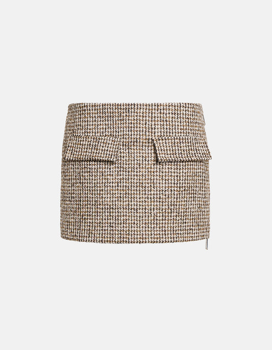 Dondup Gonna Mini In Pied De Poule Bouclè Castoro
