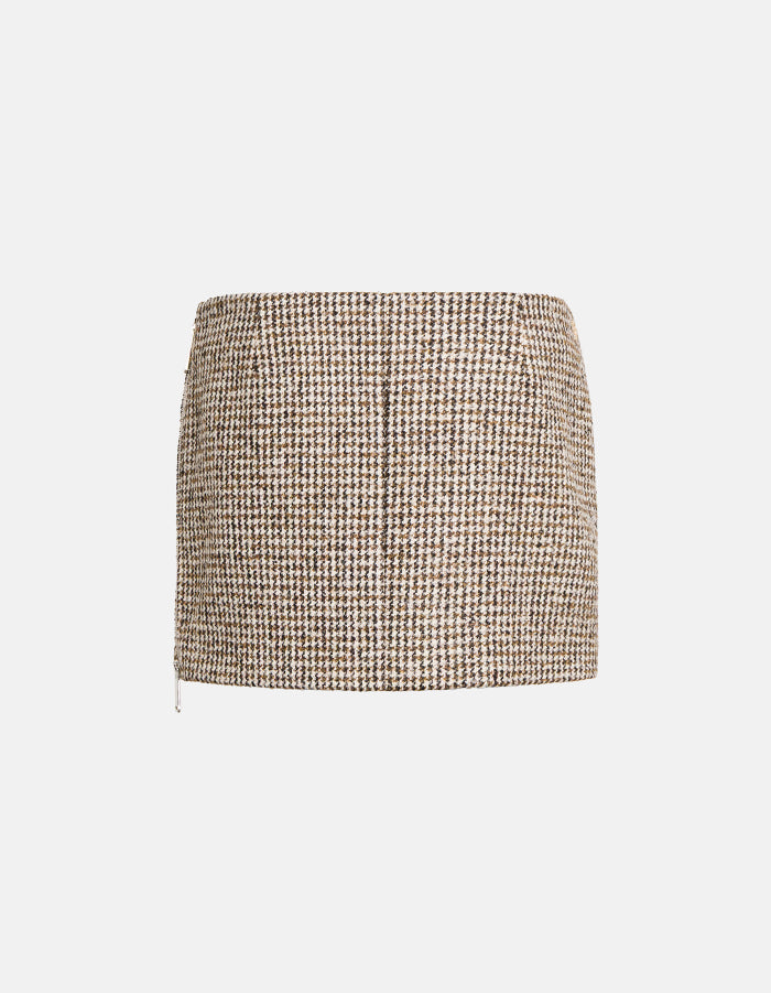 Dondup Gonna Mini In Pied De Poule Bouclè Castoro