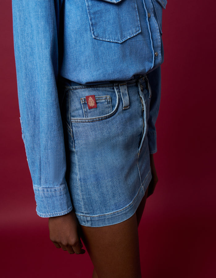 Dondup Gonna Mini In Denim Stretch Blu