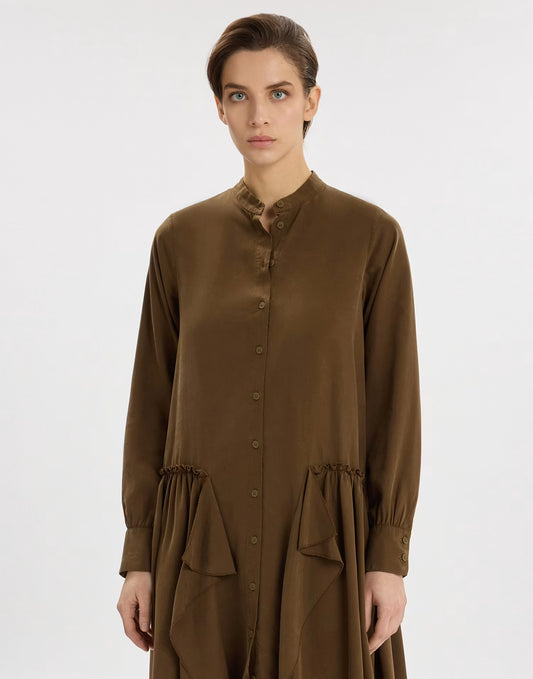 High Chemisier Ampio Lyocell Marrone