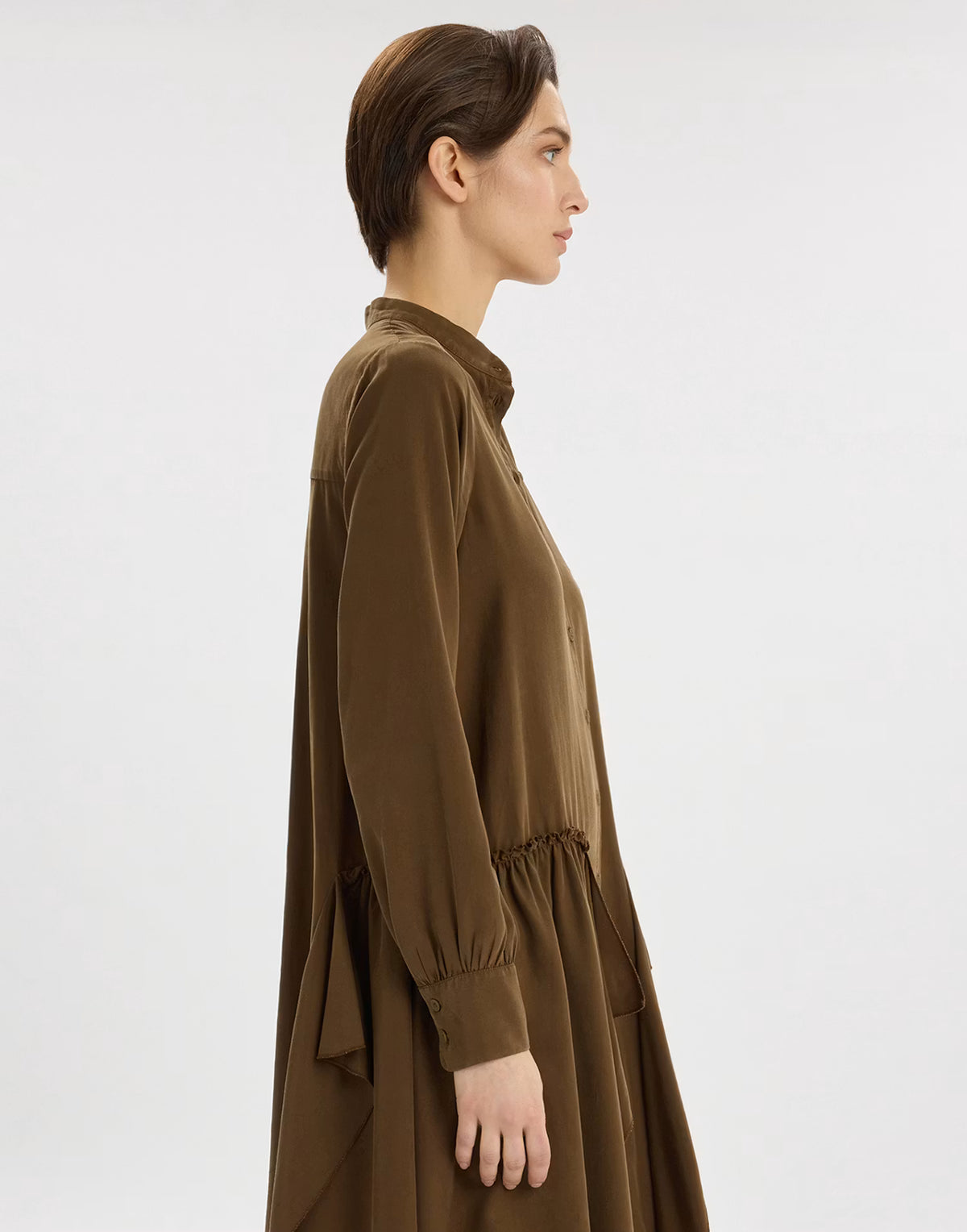 High Chemisier Ampio Lyocell Marrone