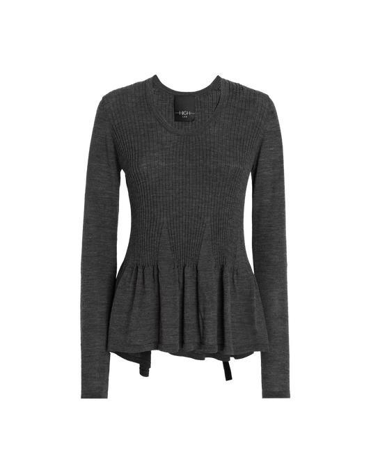 High Maglia a V Lana Grigio Piombo