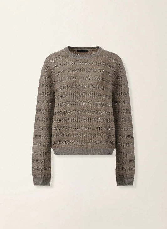 Fabiana Filippi Maglia In Platinum e Mohair Riga e Paillettes Falcon