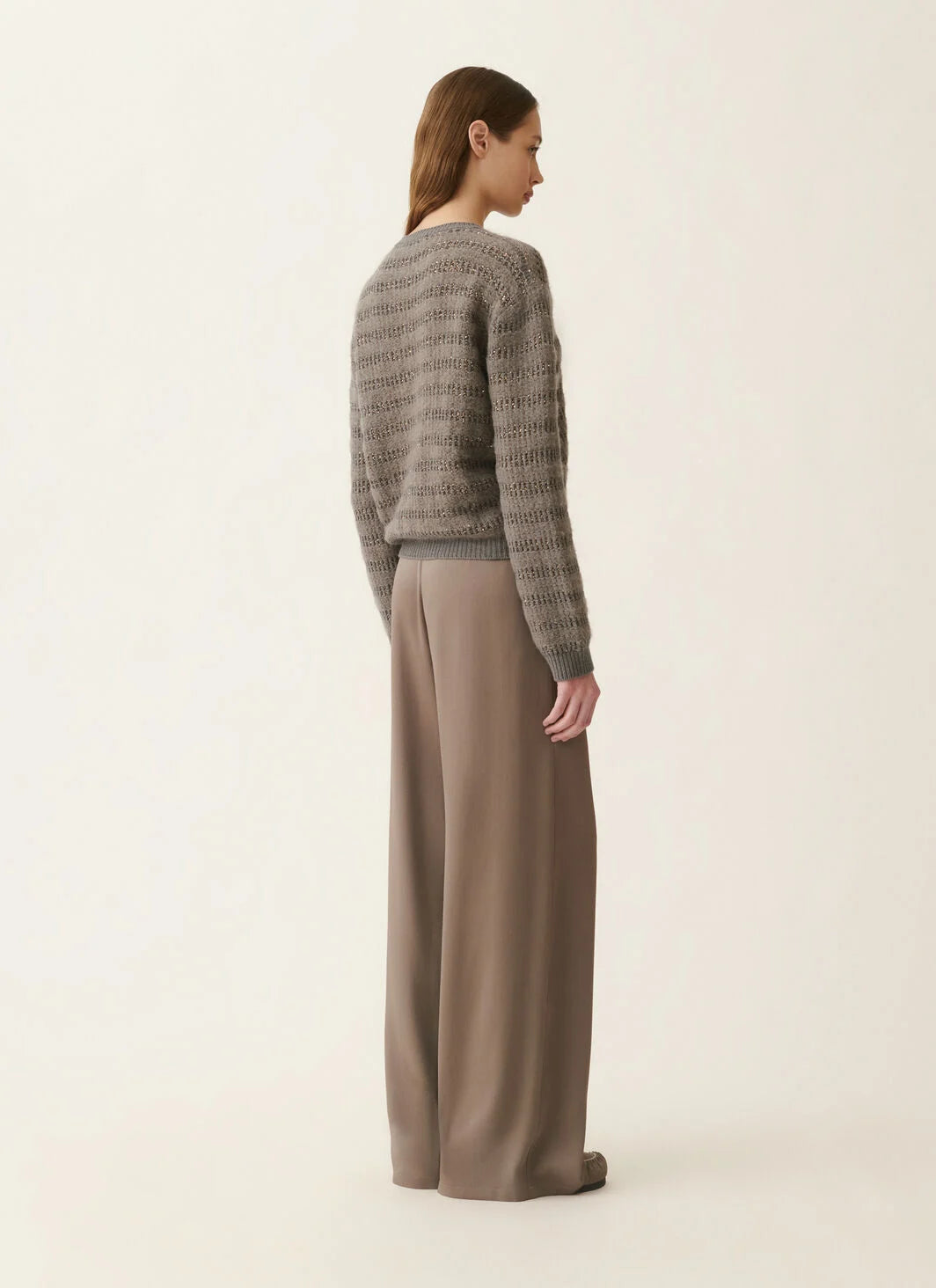 Fabiana Filippi Maglia In Platinum e Mohair Riga e Paillettes Falcon