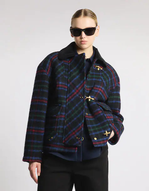 Fay Bomber 3 Ganci Panno Di Lana Tartan Blu Rosso