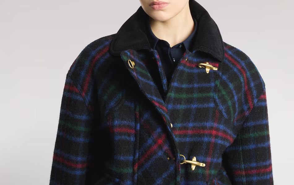 Fay Bomber 3 Ganci Panno Di Lana Tartan Blu Rosso