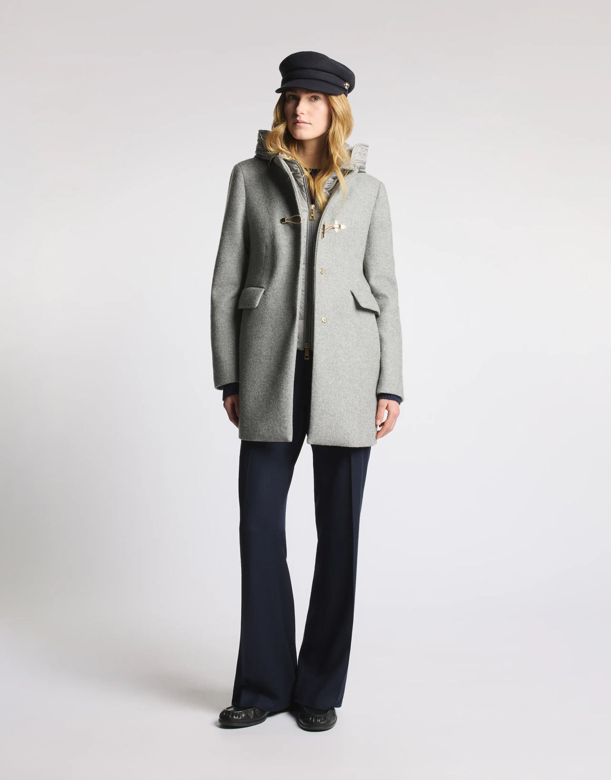Fay Toggle Coat In Panno Di Lana Garzato Grigio Melange