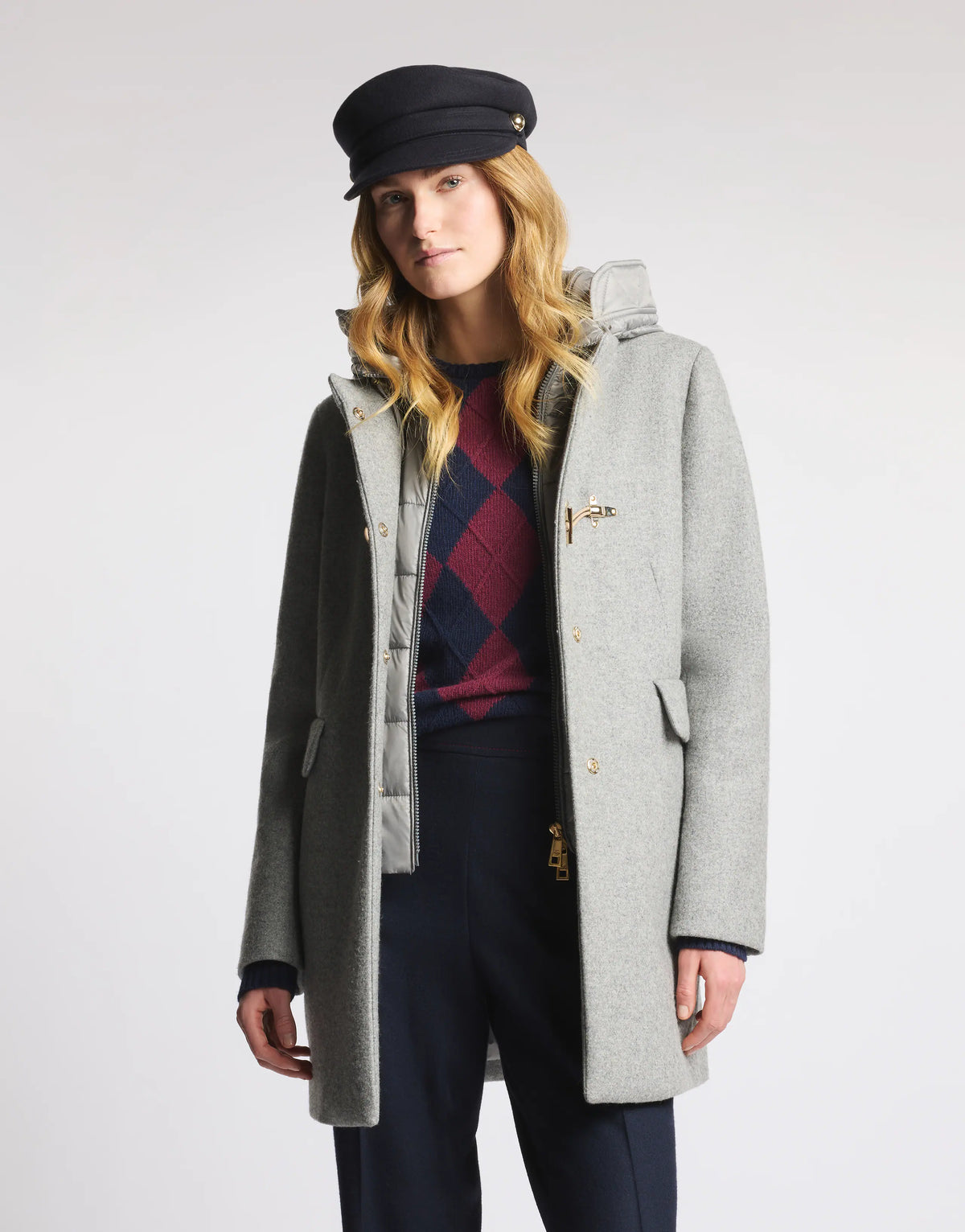 Fay Toggle Coat In Panno Di Lana Garzato Grigio Melange